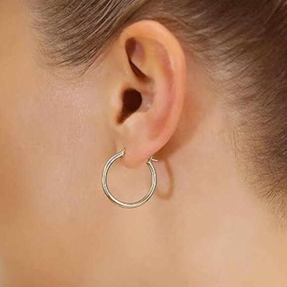10k Hollow Real Gold Small 3/4â Plain Hoop Earrings 20mm 2mm